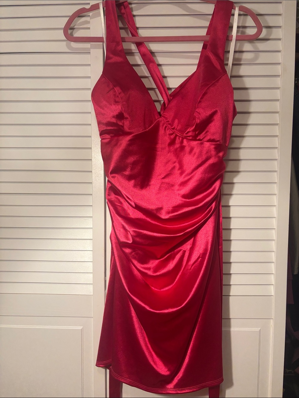 Windsor Pink Satin Mini Dress with Strappy Back
